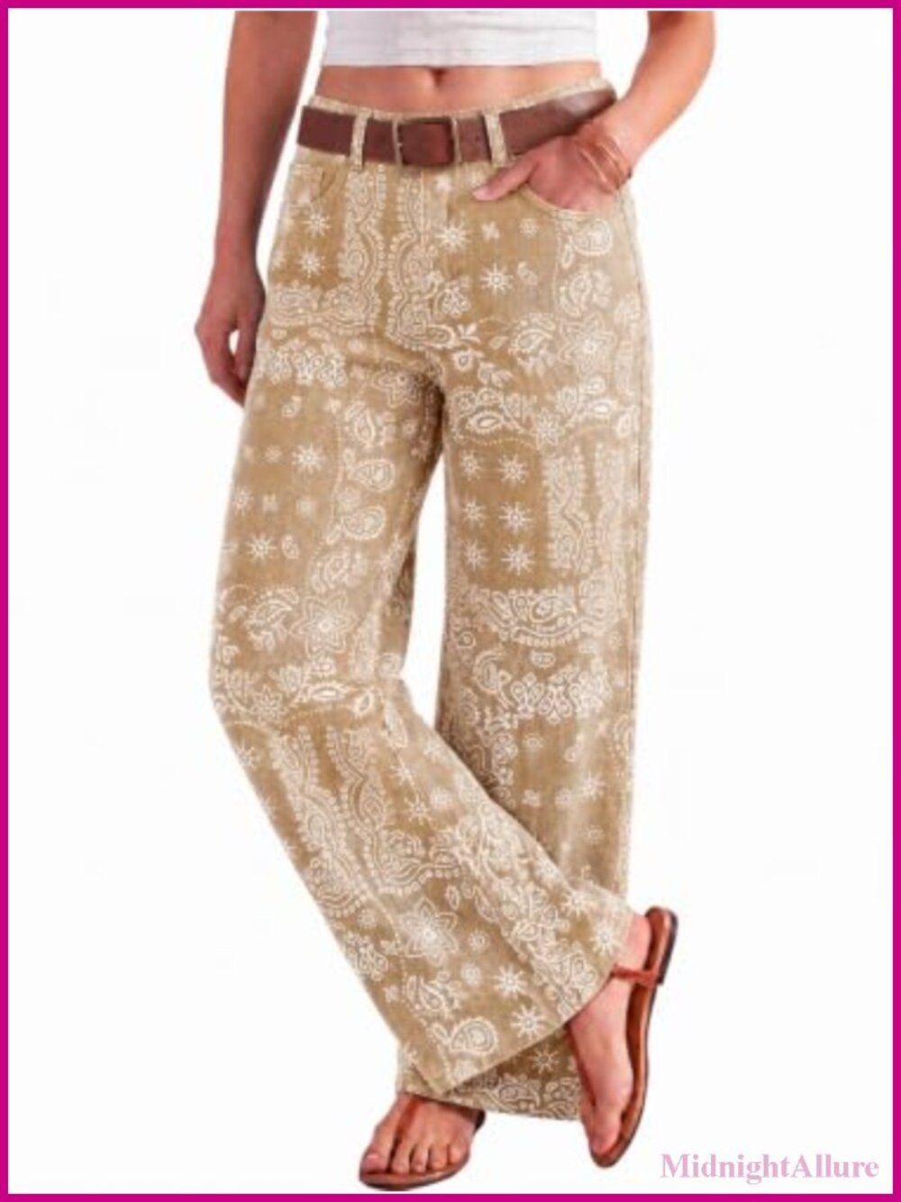 Womens High Waist Wide Leg Boyfriend Jeans Floral Denim Pants